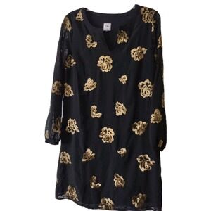 Cabi Dress Women S Black Gold Floral Embroidery Boho Whimsical Cottage Core 3697